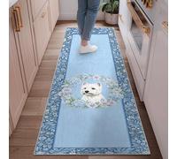 Tappeto runner per cani, fiori rustici floreali farfalle primavera blu antiscivolo casa modello tappeti non spargimento per cucina bagno ingresso comodino decorazione 2 x 1,8 m
