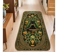 Tappeto runner per gatti, con zucche fantasiose e festive, simboli magici di Halloween, verde, a pelo basso, in spugna, rettangolare, per pavimento, bordatura per cucina, lavanderia, porta, ingresso