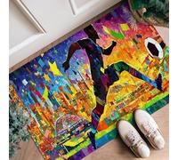 Tappeto runner per giocatore di calcio, paesaggio urbano dinamico contemporaneo estivo multicolore a pelo basso spugna per interni zerbino accenti tappeto non perde pelo per cucina, ingresso, comodino