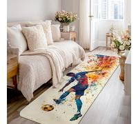 Tappeto runner per giocatore di calcio, sportivo, dinamico con motivo a calcetto, nessuno spruzzi, multicolore, a pelo basso, in spugna, rettangolare, per cucina, ingresso, bagno, porta, decorazione