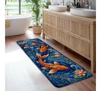 Tappeto runner per pesci carpa, arte orientale ninfea piante acquatiche primaverili blu a pelo basso spugna rettangolare tappeto bordo bordo per cucina, ingresso, lavanderia, comodino, decorazione 0,6