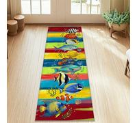 Tappeto runner per pesci, tropicale, colorato, con alghe corallo, blu, antiscivolo, per interni, rettangolare, non perde pelo, per cucina, ingresso, bagno, porta, decorazione, 0,6 x 1,5 m