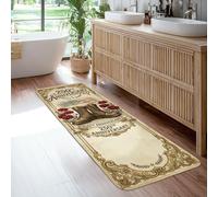 Tappeto runner per stivali, vintage, rustico, con papaveri, per anniversario, beige, antiscivolo, rettangolare, bordatura con bordi per cucina, ingresso, lavanderia, comodino, decorazione, 0,6 x 1,8 m