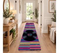 Tappeto runner retrò con citazione di dischi in vinile per amanti della | Decorazione per amanti della musica, tappeto runner da comodino, estetica retrò, motivo a righe vivaci