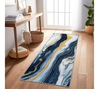 Tappeto Runner Stile Contemporaneo Consistenza Fluida E Dorata 60X240 Cm Blu - Tappeto Passatoia Antiscivolo, Lavabile Per Corridoio, Ingresso E Camera Da Letto, Design Moderno, Resistente E Morbido