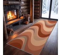 Tappeto Runner Vintage Astratto Ondulato Strisce Color Block, 80 x 200 cm | Tappeto runner moderno a pelo basso, lavabile, stile metà secolo, antiscivolo, antimacchia e non sbiadisce, per ingresso