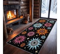 Tappeto runner vintage metà secolo 80 x 200 cm, per corridoio, antiscivolo, lavabile, Pop Art anni '70, nostalgia, astronomia, cielo stellato, tappeto nero per ingresso, cucina, lavanderia soggiorno
