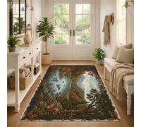Tappeto rustico con cervi e lago autunnale, 90 x 150 cm | fauna selvatica del bosco, lago di montagna, foglie autunnali, arredamento rustico della cabina, paesaggio naturale