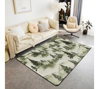 Tappeto rustico per bambini con alberi di pino, tappetino da ingresso per interni con scritta "Merry Christmas", stile vintage, antiscivolo, per divano e soggiorno, 1,5 x 1,8 m, colore: verde mimetico