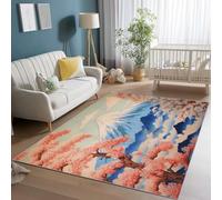 Tappeto Salotto 120 x 170 cm, Rosa Blu Tappeto Antiscivolo Pelo Corto Lavabile in Lavatrice, Stile Giapponese Monte Fuji Fiori Di Ciliegio Stampa Tappeti per camera da letto Soggiorno e aree interne