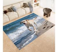 Tappeto Salotto 160x230 cm 3D Modelli Cane Spiaggia Mare Animale Tappeto Antiscivolo Lavabile in Lavatrice Tappeti Camera da Letto Imitazione Cashmere Adatto per Cameretta dei Bambini Zona Notte