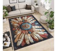 Tappeto Salotto 160x230 cm 3D Modelli Piume Gemme Pietre Arte Tappeto Antiscivolo Lavabile in Lavatrice Tappeti Camera da Letto Imitazione Cashmere Adatto per Cameretta dei Bambini Zona Notte