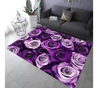 Tappeto Salotto 50x80cm Fiori di rosa viola Morbido Tappeto con Stampa Scendiletto Camera da Letto Tappeti Lavabili per Salotto Cameretta Bambino Ufficio