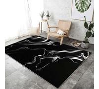 Tappeto Salotto 60x90 cm - Marmo Nero Texture Di Vernice Nero Tappeto Moderno Stampato Lavabile Soft Soffice per Soggiorno Camera da Letto Bagno Cameretta