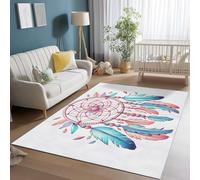 Tappeto Salotto Acquerello Acchiappasogni Piume Rosa Ciano Stampa Pelo Corto Morbido Tappeto Scendiletto Camera da Letto Antiscivolo Tappeti Lavabili per Cameretta Bambino, 80 x 150 cm