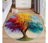 Tappeto Salotto Albero Arcobaleno Rotondo Pelo Corto Morbido Design Piante Da Sogno Dipinte A Olio Tappeti Lavabile Antiscivolo Cielo Azzurro Per Soggiorno Camera Da Letto Per La Decorazione 160 Cm