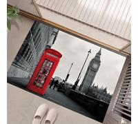 Tappeto Salotto Cabina Telefonica Big Ben, Tappeti Antiscivolo Lavabile Strada Di Londra, 90X150Cm Zerbino Ingresso Tappeto Piccolo Pelo Corto Per Camera Da Letto, Cucina Interno, Grigio Scuro