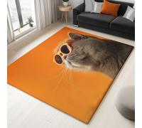 Tappeto Salotto Colore arancione, Tappeto Camera dei bambini Antiscivolo Lavabile Moderno Tappeti Camera Da Letto Tappeti Gatto British Shorthair grasso per Soggiorno Sala 80 x 150cm