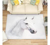 Tappeto Salotto di Flanella Stampato, Dipinto Ad Acquerello di Un Cavallo Animale Tappeti Morbido Soggiorno Camera per Bambini, Decorazione Piccolo Bianco Tappeto per Giochi Antiscivolo, 60x90 cm