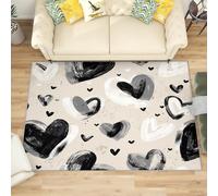 Tappeto Salotto di Flanella Stampato In 3D, Graffiti Astratti Con Cuori D'Amore Tappeti Morbido Soggiorno Camera per Bambini, Decorazione Grande Grigio Scuro Tappeto per Giochi Antiscivolo, 180x240 cm