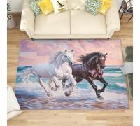 Tappeto Salotto di Flanella Stampato In 3D, Onde Dell'Oceano Tappeti Morbido Soggiorno Camera per Bambini, Decorazione Grande Cavallo Animale Al Galoppo Tappeto per Giochi Antiscivolo, 160x230 cm
