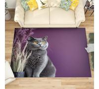 Tappeto Salotto di Flanella Stampato In 3D, Simpatico Gatto British Shorthair Tappeti Morbido Soggiorno Camera per Bambini, Decorazione Grande Viola Tappeto per Giochi Antiscivolo, 120x180 cm