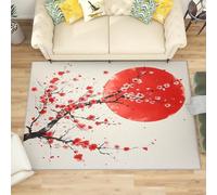 Tappeto Salotto di Flanella Stampato In 3D, Sole Rosso di Fiori di Pruno Giapponese Tappeti Morbido Soggiorno Camera per Bambini, Decorazione Grande Rosso Tappeto per Giochi Antiscivolo, 180x240 cm