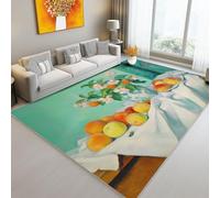 Tappeto Salotto Dipinto Ad Olio Frutta Fiori 140 x 200 cm Lavabile In Lavatrice,Tappeto Pelo Corto Antiscivolo Classico Leggera Manutenzione Tappeti - Per Soggiorno Corridoio Cucina Verde Chiaro