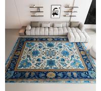 Tappeto Salotto Disegno Floreale Tradizionale E Simmetrico Bordi, Pelo Corto Tappeto Morbido Camera da Letto Antiscivolo Lavabile Tappeti Soggiorno Cucina Tappeti di Zona Home Decor, Blu, 140 x 200 cm