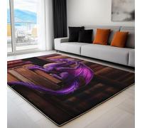 Tappeto Salotto Drago Viola Fantastico Biblioteca 90 x 150 cm Tappeti Moderno Del Soggiorno, Marrone Tappeto Lavabile Dell'Interno Morbido - Per La Camera Da Letto La Cucina Il Tavolo Della Sala