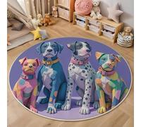 Tappeto Salotto E Camera Da Letto Fantasiosi Modelli Cani A Pelo Corto - Morbido, Lavabile, Antiscivolo, In Finta Pelliccia, 100 Cm Tondo, Per Soggiorno, Cameretta, Modelli Animali 3D