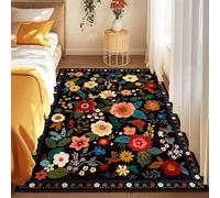 Tappeto Salotto e Camera da Letto, Lavabile Antiscivolo, Tappeti di zona,Decorazione per la casa moderna multicolore rossa per ragazze motivi floreali, nero, 120 x 200 cm