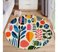 Tappeto Salotto Fogliame Floreale Geometrico Pelo Corto Rotondo, Medioevo Moderno Tappeto Antiscivolo Soggiorno 100cm, Ultra-Sottile Morbido Adatto per Camera Da Letto Sala Da Pranzo, Multicolore