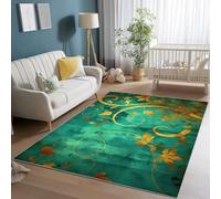 Tappeto Salotto Foglie E Piante Fantasy Oro Ciano Stampa Pelo Corto Morbido Tappeto Scendiletto Camera da Letto Antiscivolo Tappeti Lavabili per Cameretta Bambino, 120 x 170 cm