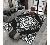 Tappeto Salotto In Flanella Moderno Tappeto Stampa Damasco Bianco, Nero E Grigio 3D Grande Antiscivolo Tappeto Gioco Per Bambini Soggiorno Camera Da Letto Decorazione Domestica 90 X 150 Cm -0D3N-B3C