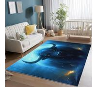 Tappeto Salotto Lavabile 160 x 230 cm Tappeti Soggiorno Tappeto Fantasy Nebbia Bisonte Animali Pelo Corto Tappeti Camera da Letto, Morbido Antiscivolo per Sala Pranzo, Blu Scuro