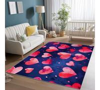 Tappeto Salotto Lavabile 50 x 80 cm Tappeti Soggiorno Tappeto Retrò Acquerello Amore Romantico Pelo Corto Tappeti Camera da Letto, Morbido Antiscivolo per Sala Pranzo, Rosa Blu