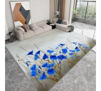 Tappeto Salotto Lavabile Stile Pastorale Fiori Selvatici Blu, Tappeto Pelo Corto Grande 140x200 cm, Morbido Antiscivolo, Grigio Tappeti per Soggiorno Camera da Letto Sala Pranzo