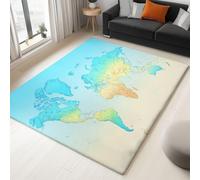 Tappeto Salotto Mappa Del Mondo Vintage Realizzata Ad Acquerello 60 x 90 cm Tappeti Soggiorno, Blu Tappeto Lavabile Dell'Interno Morbido, Per La Camera Da Letto La Cucina Il Tavolo Della Sala