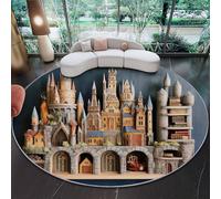 Tappeto Salotto Marrone Grigio Pelo Corto Cucina Architettura del castello delle fiabe Antiscivolo Lavabile Rotondo per Camera Da Letto, Ingresso Interno, Soggiorno 90 cm (Round)