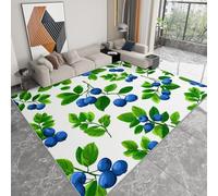 Tappeto Salotto Minimalismo Mirtilli Foglie Verdi 90 x 150 cm Tappeti Moderno Del Soggiorno, Bianco Tappeto Lavabile Dell'Interno Morbido - Per La Camera Da Letto La Cucina Il Tavolo Della Sala