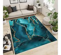 Tappeto Salotto Moderno a Marina Di Lusso E Oro, Tappeti a Pelo Corto di Marmo Blu Smeraldo, Tappetino Antiscivolo - per Decor del Pavimento Della Camera da Letto 50 x 80 cm