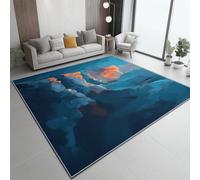 Tappeto Salotto Moderno, Astratto Oceano Pittura A Olio Modello 140 x 200 cm Antiscivolo Lavabile Tappeto per Soggiorno Camera Sala Giochi Home Decor, Blu Scuro Grande Tappetino di Flanella