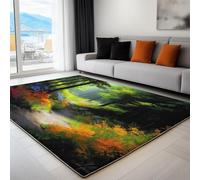 Tappeto Salotto Moderno Dipinto Ad Olio Sentiero Nel Bosco Piante Verdi 180 x 240 cm Tappeto Camera da Letto, Verde Adolescenti Bambini Soggiorno Tappeti Lavabile Antiscivolo Morbido Tappetino