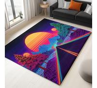 Tappeto Salotto Moderno Futurismo Retrò Montagne Al Neon Strada 120 x 180 cm Tappeto Camera da Letto, Viola Adolescenti Bambini Soggiorno Tappeti, Flanella Lavabile Antiscivolo Morbido Tappetino