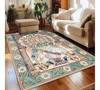 Tappeto Salotto Moderno Pelo Corto,Stampa moderna tradizionale orientale floreale multicolore, verde acqua, 150 x 150 cm,Tappeti per Decorazioni Casa Moderni Soggiorno,