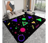 Tappeto Salotto Moderno Triangoli E Cerchi Spaziali Geometrici 60 x 90 cm Tappeto Camera da Letto, Nero Adolescenti Bambini Soggiorno Tappeti Flanella Lavabile Antiscivolo Morbido Tappetino