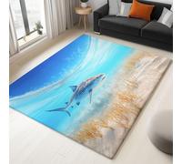 Tappeto Salotto Mondo Sottomarino Squalo Tigre Alghe 120 x 180 cm Tappeti Moderno Del Soggiorno, Blu Tappeto Lavabile Dell'Interno Morbido, Per La Camera Da Letto La Cucina Il Tavolo Della Sala