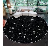 Tappeto Salotto Nero Bianco Pelo Corto Cucina Meteore del cielo stellato dei sogni Antiscivolo Lavabile Rotondo per Camera Da Letto, Ingresso Interno, Soggiorno 150 cm (Round)