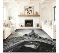 Tappeto Salotto Pelo Architettura della Torre Eiffel in bianco e nero Camera Da Letto Tappeti Antiscivolo Lavabile Grigio per Corridoio, Soggiorno, Sala 140x200